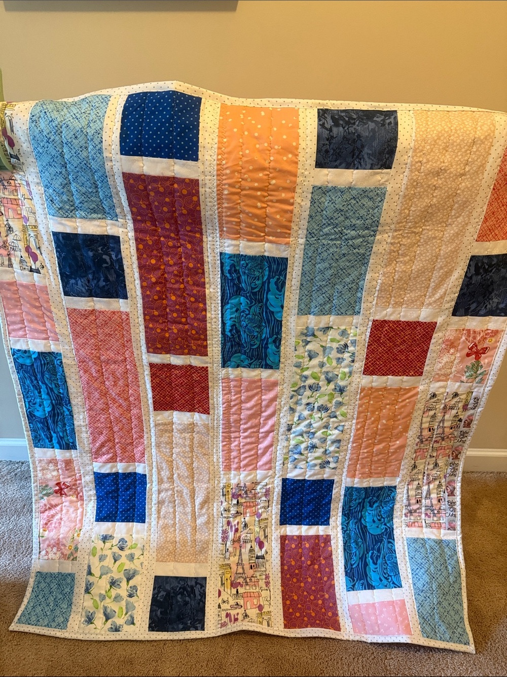 Handmade Multicolor Patchwork Quilt - Cream Sashing